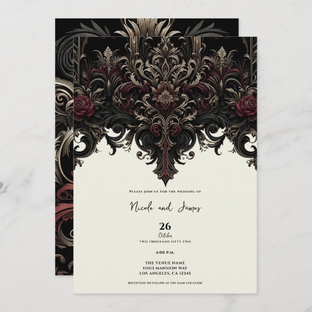 Invitación Boda Ornate Floral Gótica Elegante (Anverso / Reverso)