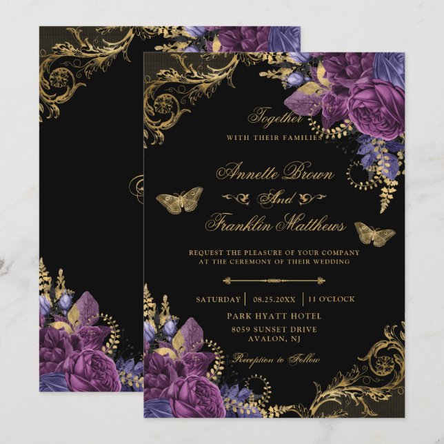 Invitación Boda Ornate Gold Floral Ornate (Anverso / Reverso)