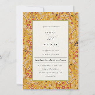 Invitación Boda Ornate Yellow Gold Classy Floral Peacock