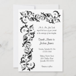 Invitación Boda Ornato de pergamino blanco y negro