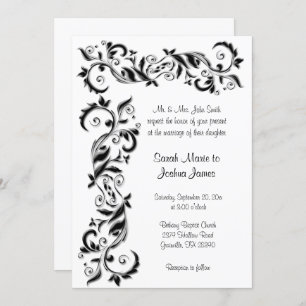 Invitación Boda Ornato de pergamino blanco y negro