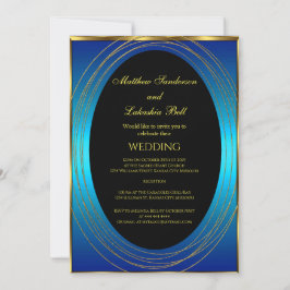 Invitación Boda Oro Azul Negro Elegante Moderno