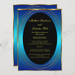 Invitación Boda Oro Azul Negro Elegante Moderno