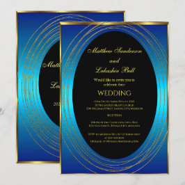 Invitación Boda Oro Azul Negro Elegante Moderno