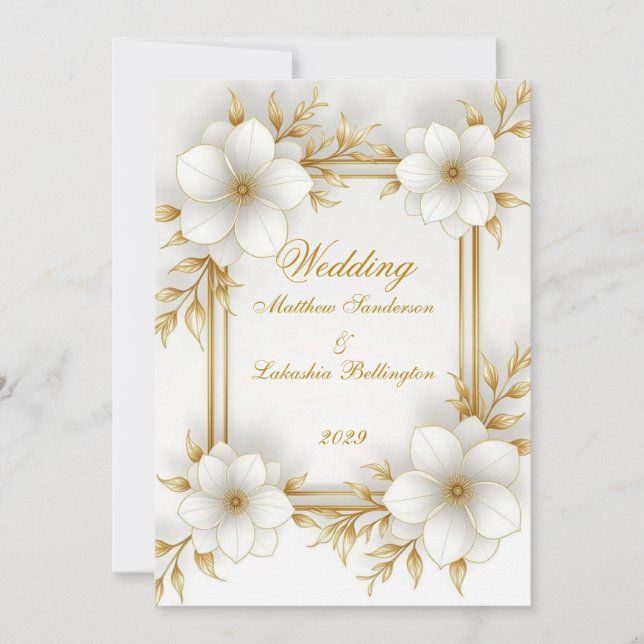 Invitación Boda Oro Blanco Hermoso Moderno Sofisticado (Anverso)