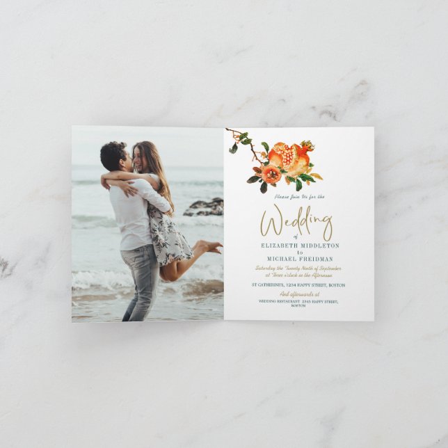 Invitación Boda Oro Elegante Foto Botánica Moderna (Interior)