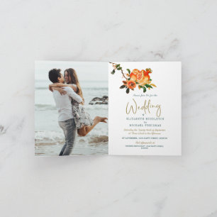 Invitación Boda Oro Elegante Foto Botánica Moderna