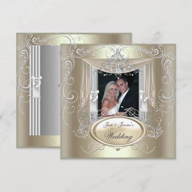 Invitación Boda Oro Menta Plata Ornate Elegante (Anverso / Reverso)