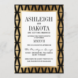 Invitación Boda | Oro moderno y geométrico negro
