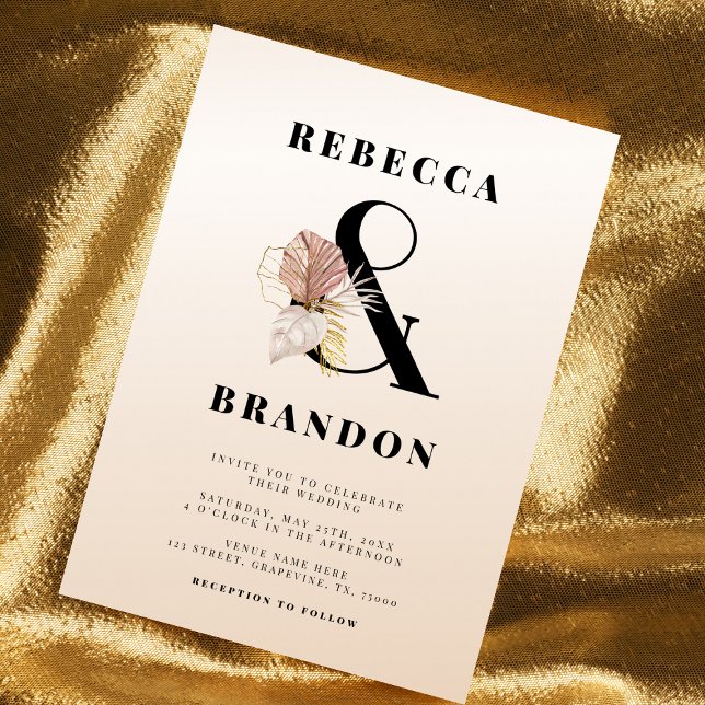 Invitación Boda Oro Tropical Ampersand Dusty Rosa Ombre (Subido por el creador)