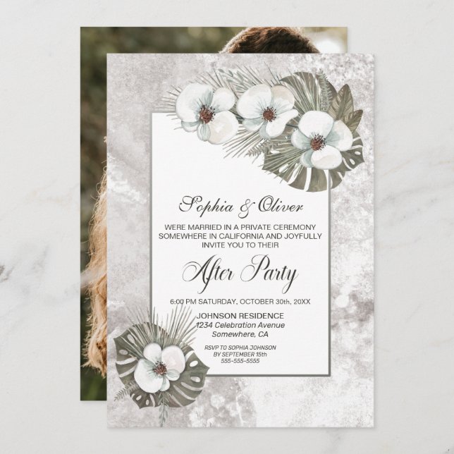 Invitación Boda Orquídea Después De La Foto Fiesta (Anverso / Reverso)
