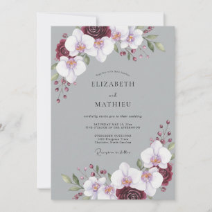 Invitación Boda Orquídea Gris Granate