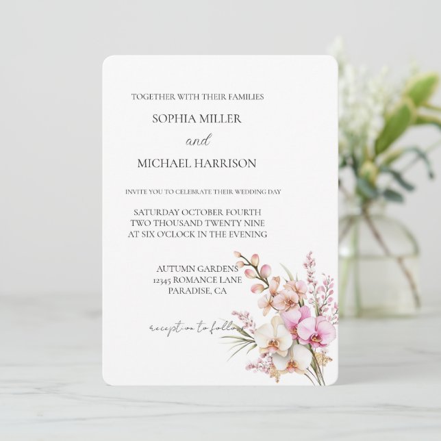 Invitación Boda Orquídea Rosa bonito (Anverso de pie)