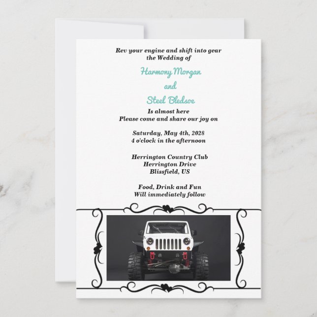 Invitación BODA ORV Black & White GP Off Road 4X4 (Anverso)