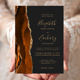 Invitación Boda Oscura Ágata Naranja Quemada Dorada