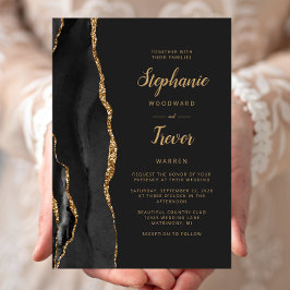 Invitación Boda Oscura de Ágata Dorada Negra Moderna