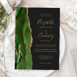 Invitación Boda Oscura de Ágata Dorada Verde Cazador