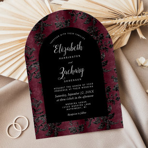 Invitación Boda oscura de Borgoña con Arco de Damasco Negro