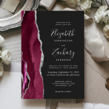 Boda oscura de burgundy moderno con plata y ágata