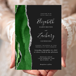 Invitación Boda Oscura de Cazador Moderno Verde Plata Ágata