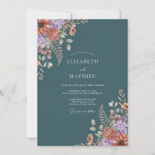 Invitación Boda oscura en bosque con tonos azul verdoso