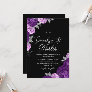 Invitación Boda oscura floral morada moderna y caprichosa