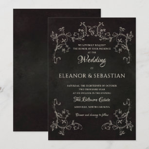 Invitación Boda oscura gótica victoriana de encaje botánico