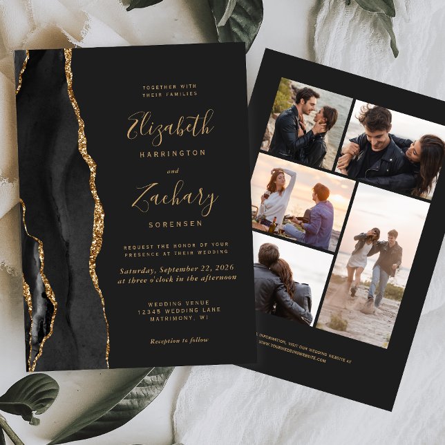 Invitación boda oscuro de 5 fotografías de Black Gold Agate (Subido por el creador)