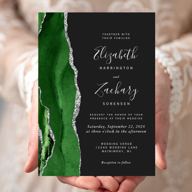 Invitación Boda oscuro de Hunter Green Silver Agate (Subido por el creador)