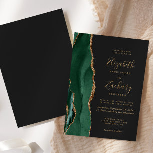 Invitación Boda oscuro de la fiebre del oro verde esmeralda