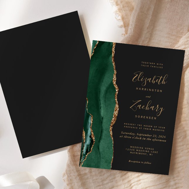 Invitación Boda oscuro de la fiebre del oro verde esmeralda (Subido por el creador)