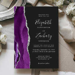 Invitación Boda oscuro de la plata morada moderna