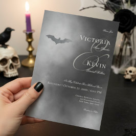 Invitación Boda Oscuro Moody Midnight Bat & Fog