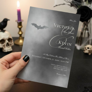 Invitación Boda Oscuro Moody Midnight Bat & Fog