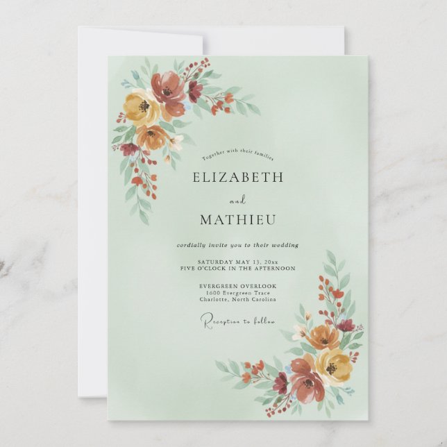 Invitación Boda Otoñal Acogedora en Verde Salvia (Anverso)