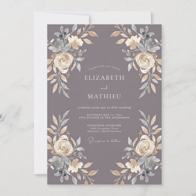 Invitación Boda Otoñal Adornada de Malva (Anverso)