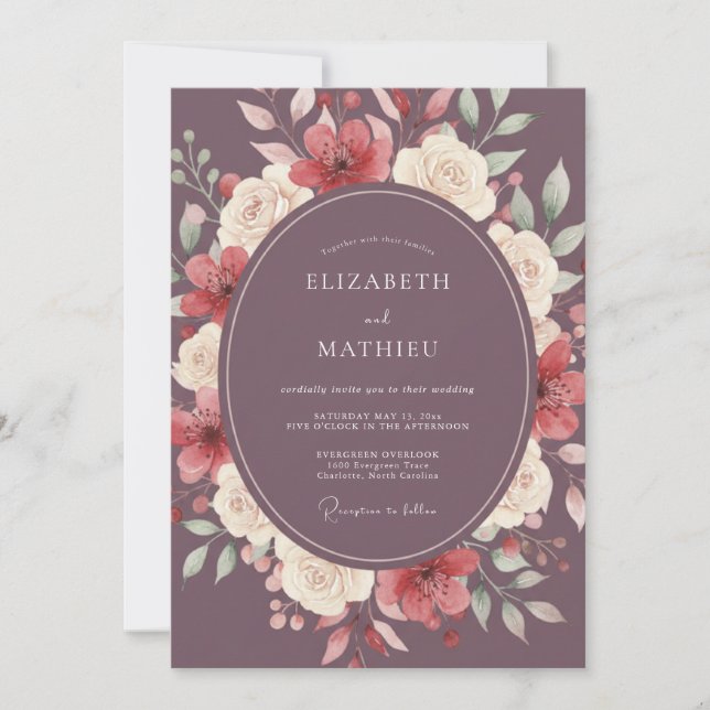 Invitación Boda Otoñal Adornada de Malva (Anverso)