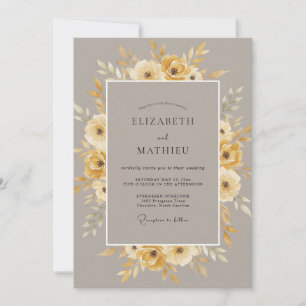 Invitación Boda Otoñal Amarillo Mostaza Silenciado