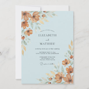 Invitación Boda Otoñal Ámbar Azul Polvo