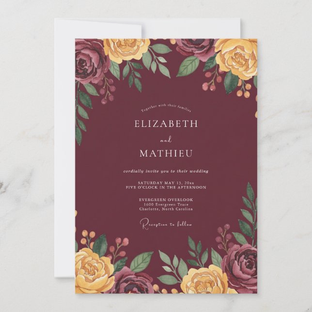 Invitación Boda Otoñal Antiguo Borgoña (Anverso)