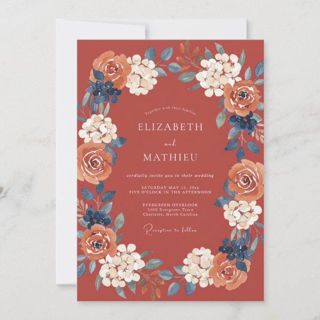 Invitación Boda Otoñal Armónica de Terracota (Anverso)