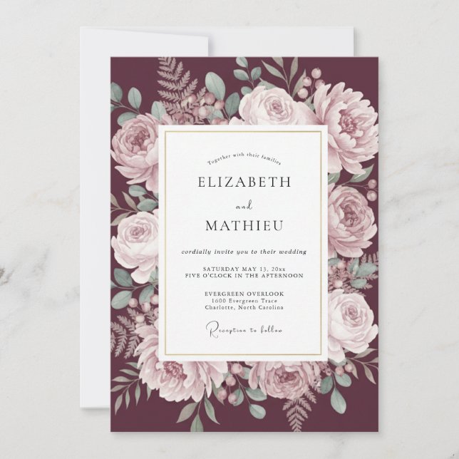 Invitación Boda Otoñal Atenuada en Borgoña (Anverso)