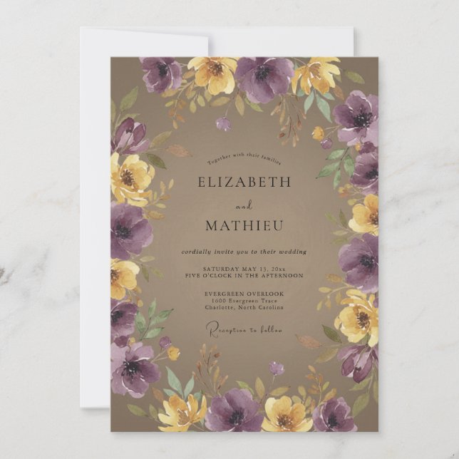 Invitación Boda Otoñal Atmosférica Ciruela (Anverso)