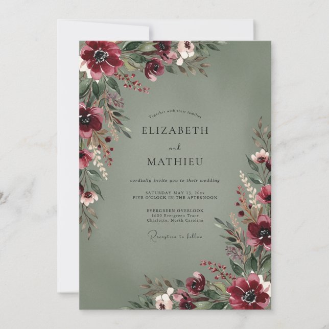 Invitación Boda Otoñal Atmosférica de Borgoña (Anverso)