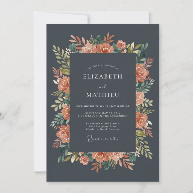 Invitación Boda Otoñal Atmosférica de Carbón (Anverso)