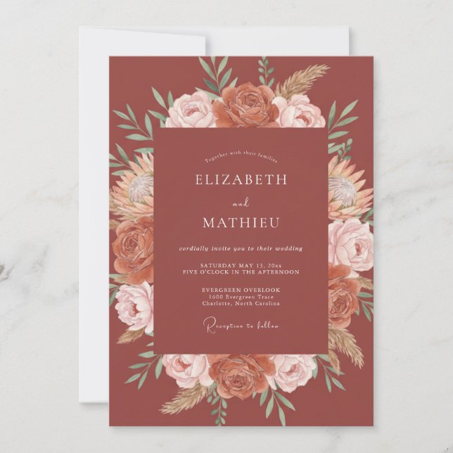 Invitación Boda Otoñal Atmosférica de Terracota (Anverso)