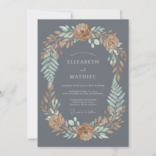 Invitación Boda Otoñal Atmosférica Gris Carbón (Anverso)