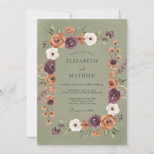Invitación Boda Otoñal Atmosférica Verde Salvia