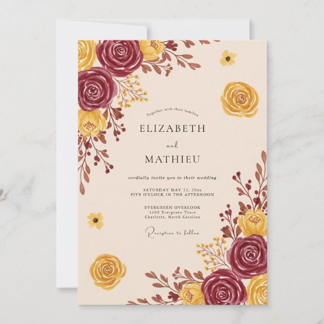 Invitación Boda Otoñal Atractiva de Borgoña (Anverso)
