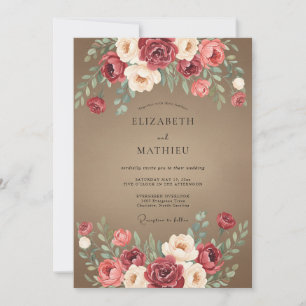 Invitación Boda Otoñal Atractiva Gris Marrón